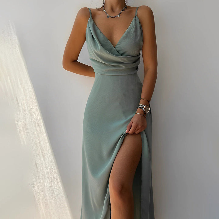 Riria de soirée maxi à décolleté croisé pour Femme – Andromeda