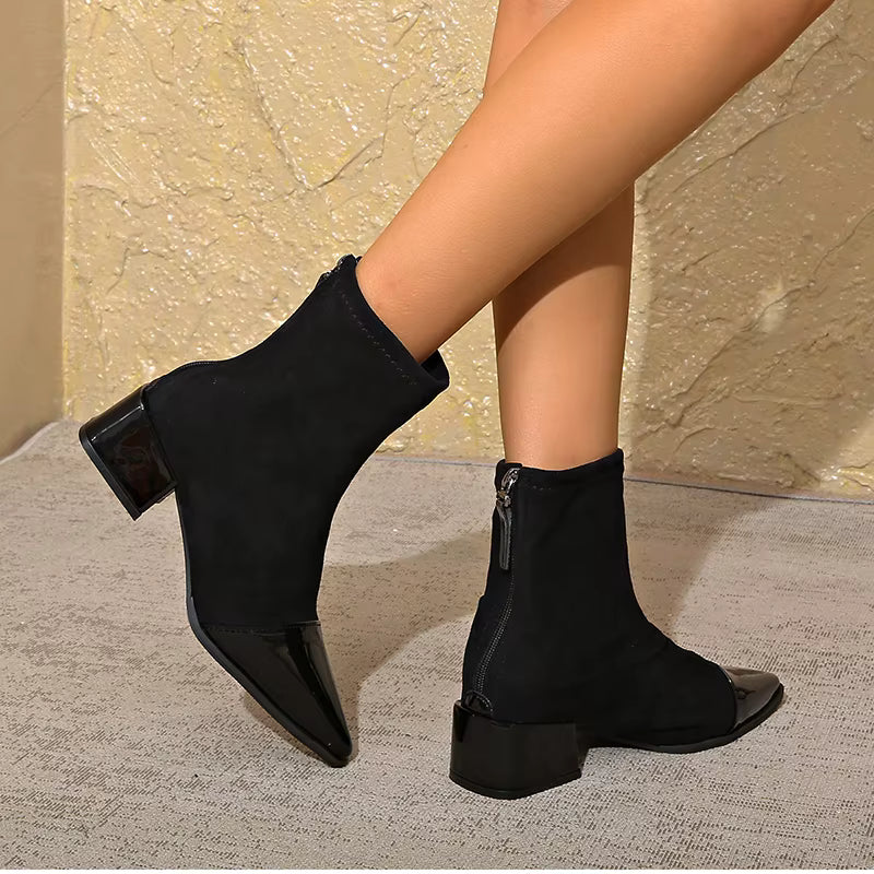 Gracia Bottines Femme Boots Élégantes en Daim avec Détails Vernis & Talon Bloc Confortable, vue 12