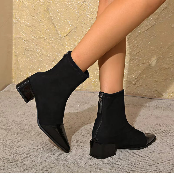 Gracia Bottines Femme Boots Élégantes en Daim avec Détails Vernis & Talon Bloc Confortable, vue 12