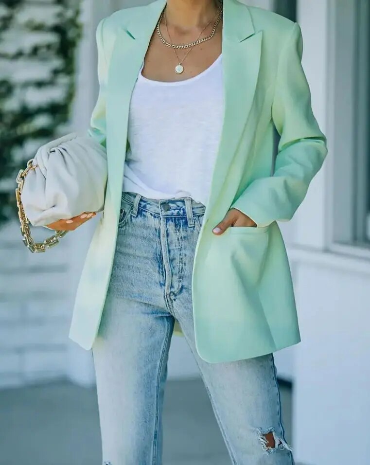 Raine Blazer Femme - Coupe Oversize, Simple Boutonnage, Col à Revers - Élégance Tailleur pour Bureau et Soirées, vue 3