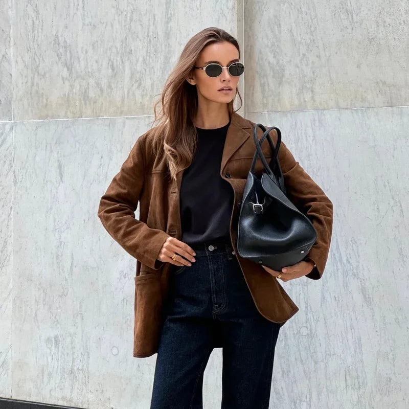 Alana Veste Femme Imitation Suède Élégante, Polyvalente & Idéale pour Mi-Saison