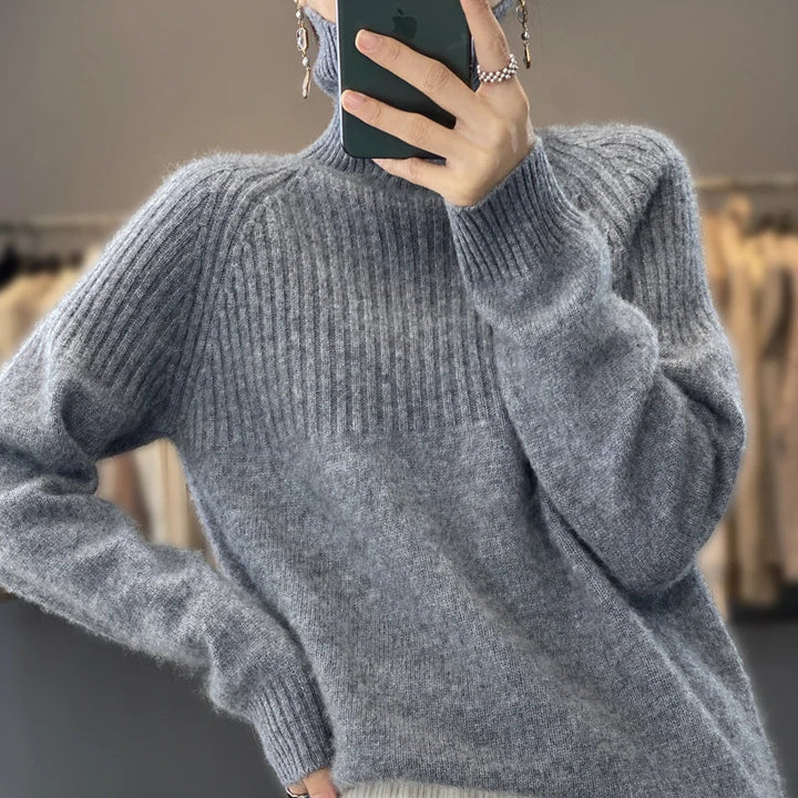 Luan Pull Col Roulé Femme Tricot Doux avec Détails Côtelés & Coupe Moderne Relax, vue 4