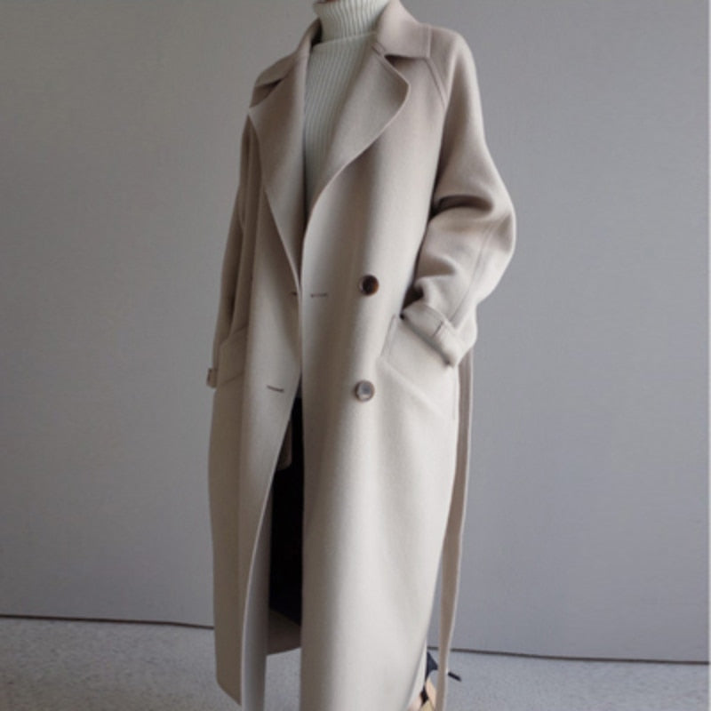 Manteau long femme en laine mélangée