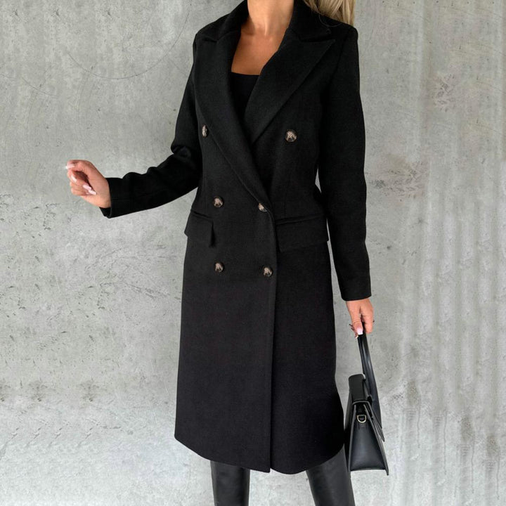 Georgia Manteau Long en Laine Mélangée pour Femme Design Élégant à Revers Notchés dans des Couleurs Hivernales Classiques, vue 8