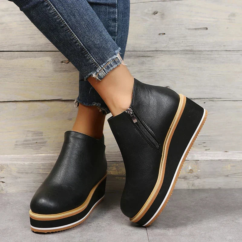 Felise Bottines Femme Bottes à Semelle Plateforme Élégantes avec Zip, Confortables et Durables, vue 5