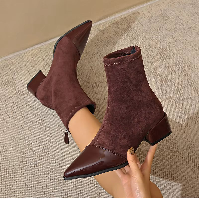 Gracia Bottines Femme Boots Élégantes en Daim avec Détails Vernis & Talon Bloc Confortable, vue 14