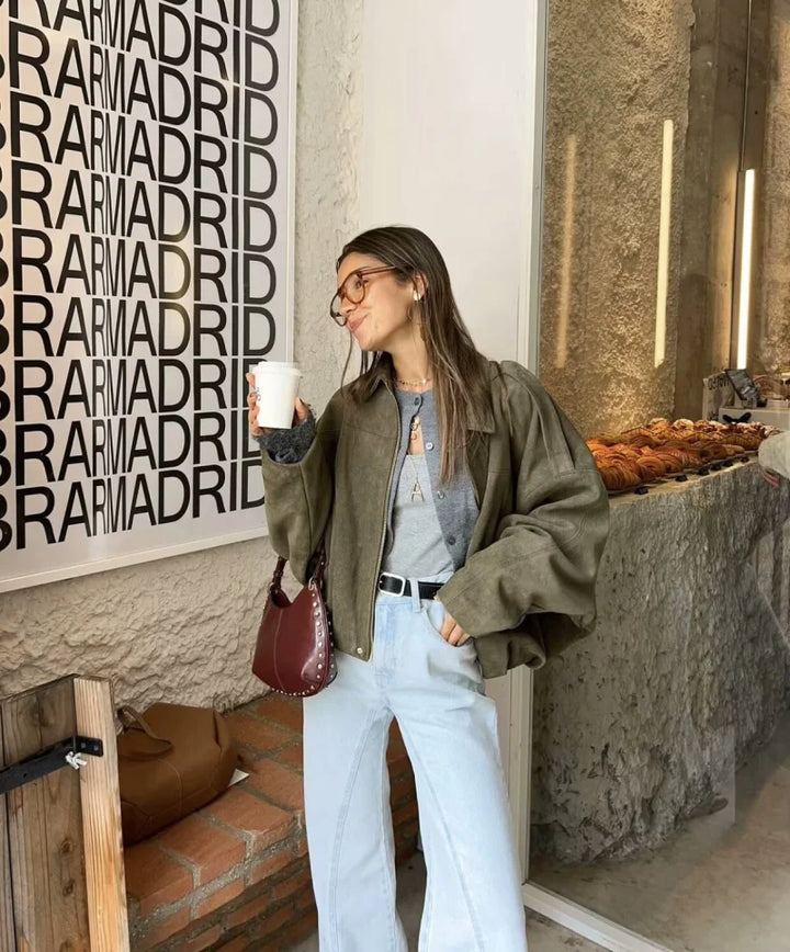 Isla Veste Femme en Daim Blouson Oversize Élégant avec Coupe Moderne & Confort Doux, vue 3