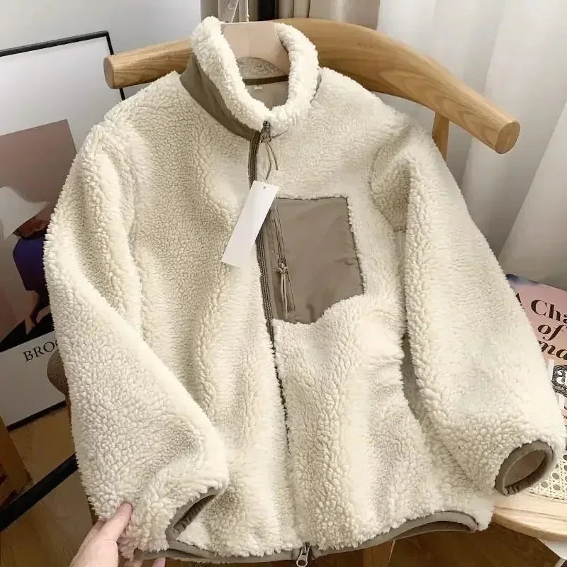 Lily Manteau Teddy Femme Veste Chaude avec Col Haut, Poches Zippées & Coupe Décontractée, vue 12