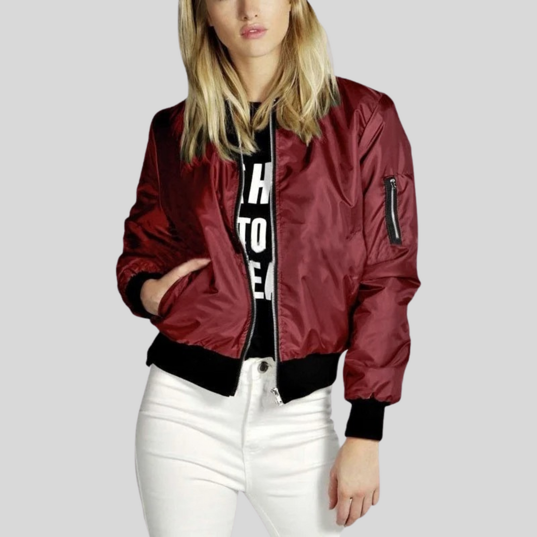 Khloe Veste Bomber Femme Modèle Léger à Manches Longues avec Zip & Poches Latérales, vue 2