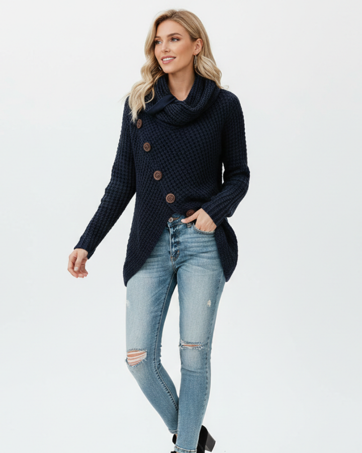Hailey Cardigan Femme Col Roulé Oversize Gilet Boutonné Moderne en Maille Douce, vue 5