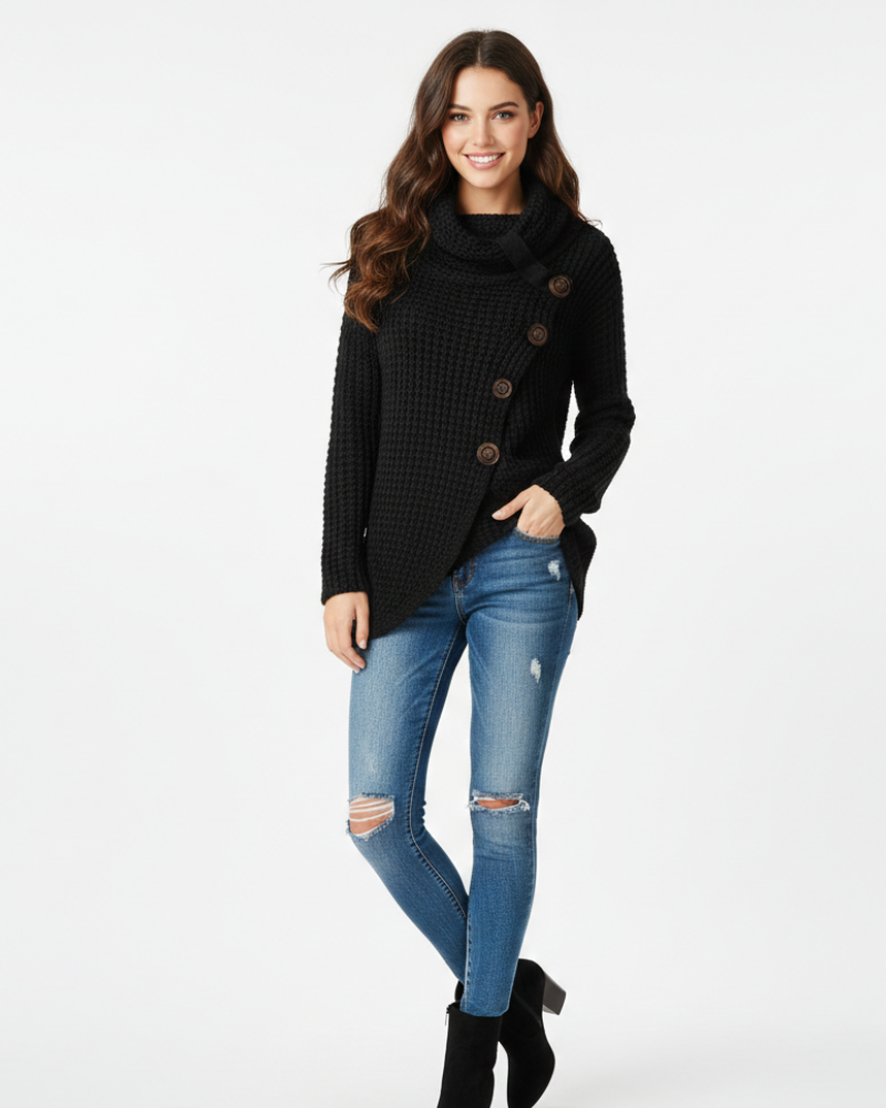 Hailey Cardigan Femme Col Roulé Oversize Gilet Boutonné Moderne en Maille Douce, vue 3