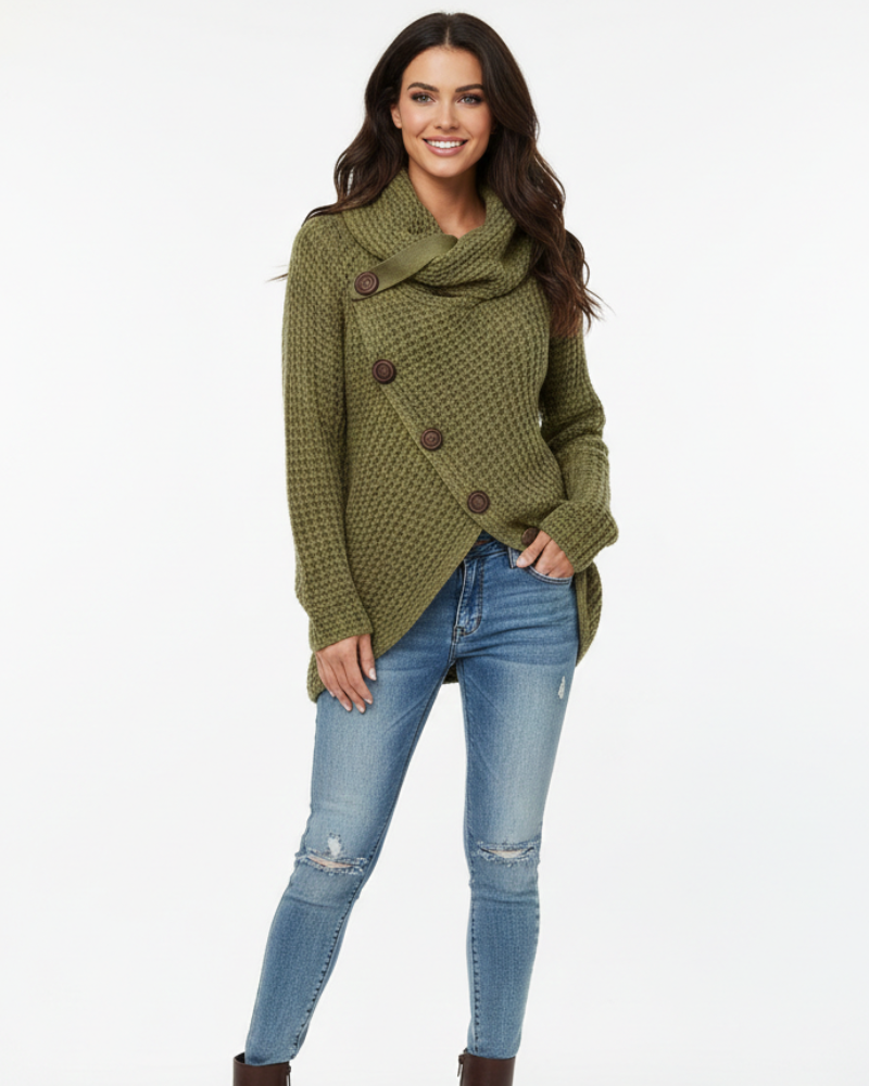 Hailey Cardigan Femme Col Roulé Oversize Gilet Boutonné Moderne en Maille Douce, vue 2