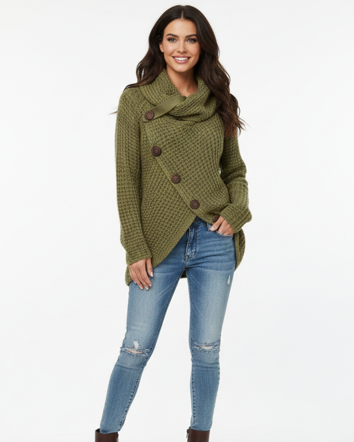 Hailey Cardigan Femme Col Roulé Oversize Gilet Boutonné Moderne en Maille Douce, vue 2