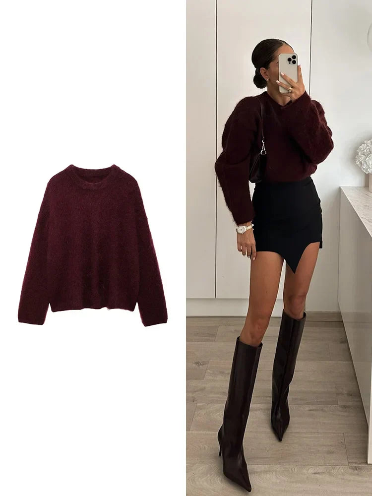 Milas Pull d’Hiver Doux Femme Coupe Décontractée avec Col Rond & Chaleur Légère