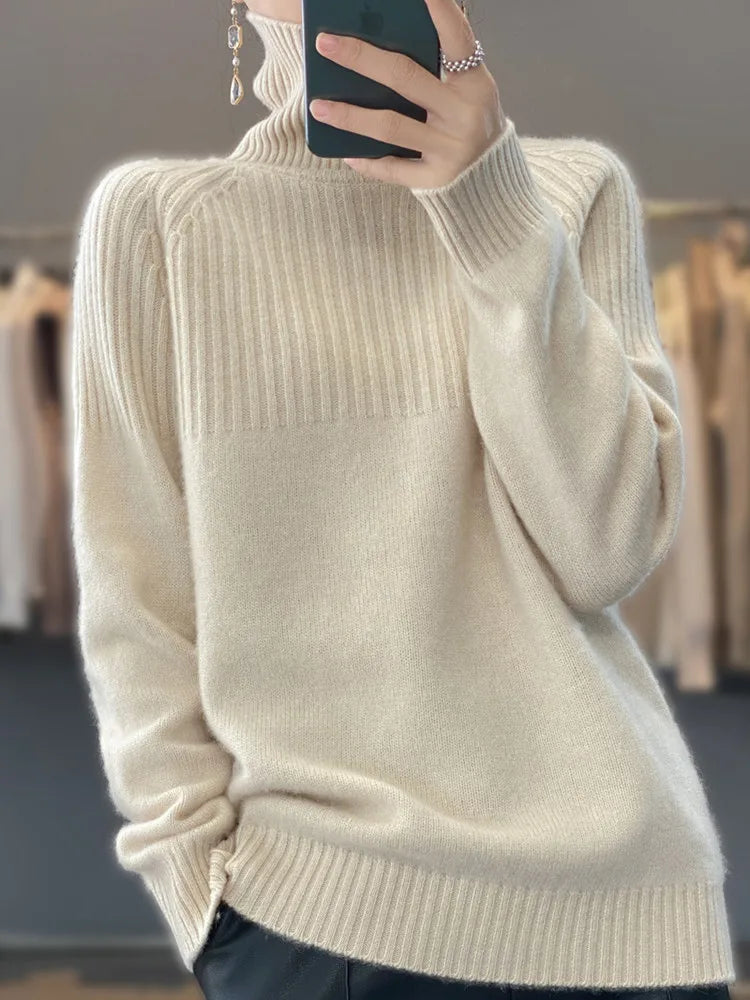 Luan Pull Col Roulé Femme Tricot Doux avec Détails Côtelés & Coupe Moderne Relax, vue 10