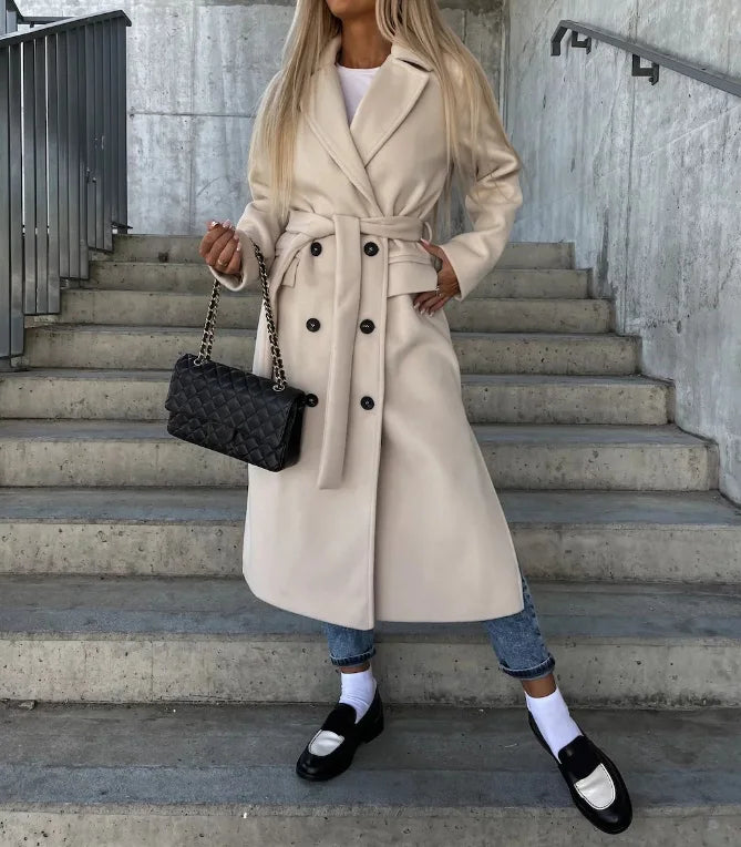 Talia Manteau Long Femme Trench Hiver Élégant avec Ceinture & Doublure Chaude, vue 9