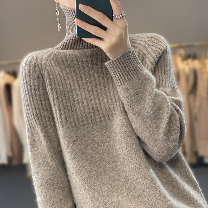 Luan Pull Col Roulé Femme Tricot Doux avec Détails Côtelés & Coupe Moderne Relax, vue 12
