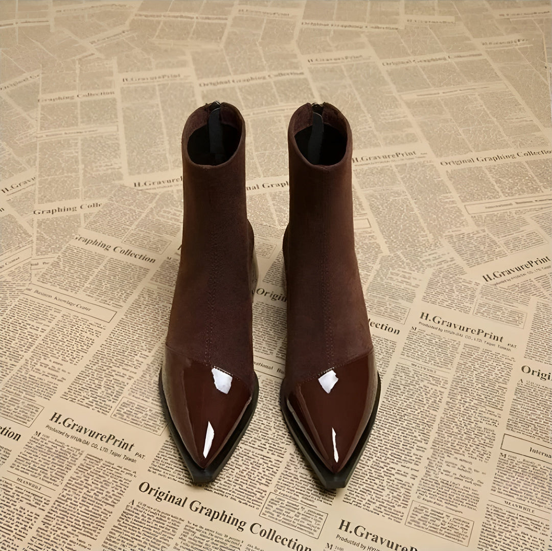 Gracia Bottines Femme Boots Élégantes en Daim avec Détails Vernis & Talon Bloc Confortable, vue 4