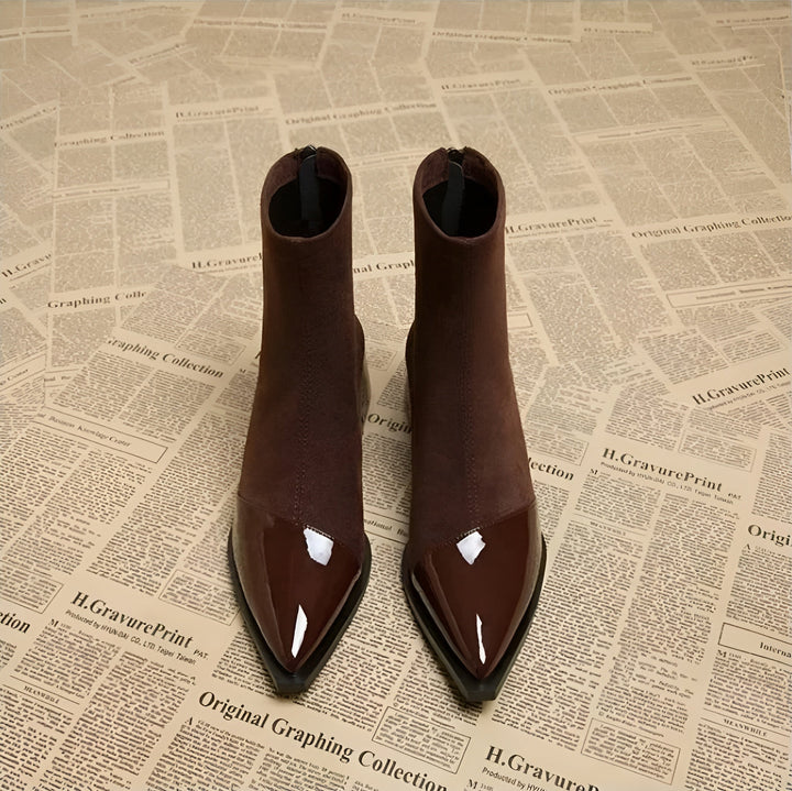 Gracia Bottines Femme Boots Élégantes en Daim avec Détails Vernis & Talon Bloc Confortable, vue 4