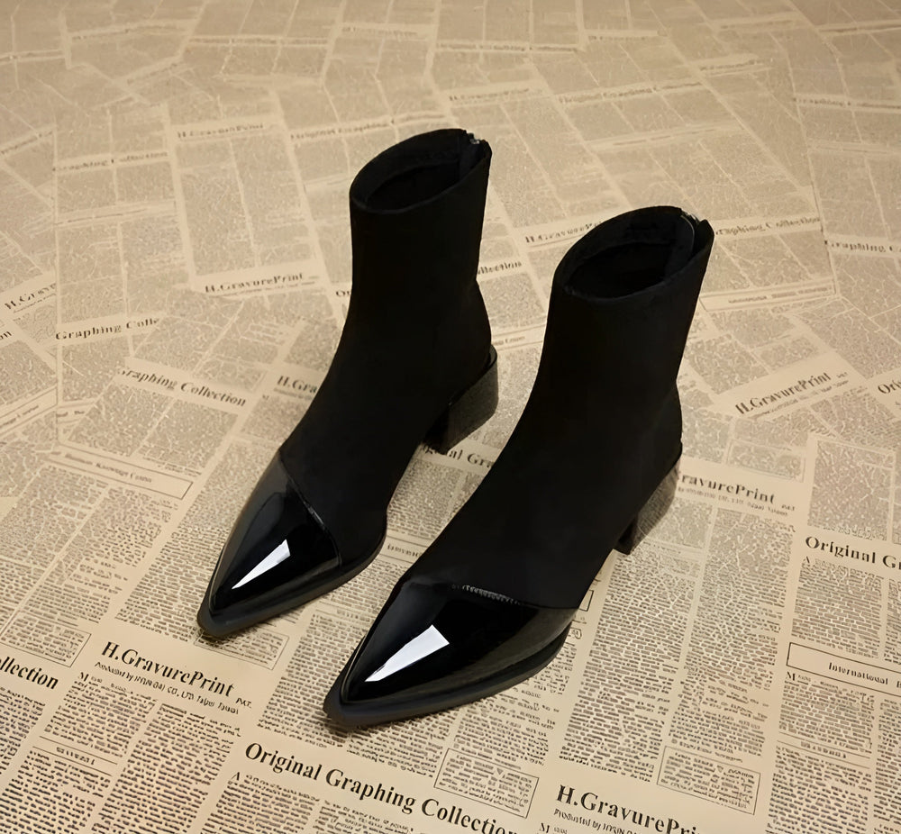 Gracia Bottines Femme Boots Élégantes en Daim avec Détails Vernis & Talon Bloc Confortable, vue 2