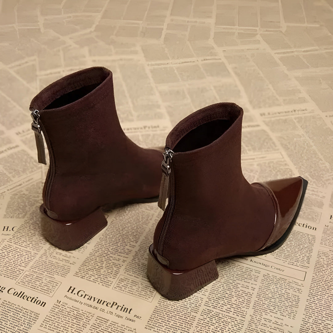 Gracia Bottines Femme Boots Élégantes en Daim avec Détails Vernis & Talon Bloc Confortable, vue 5