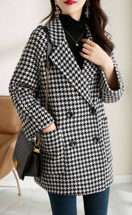 Audrey Veste à Carreaux Femme Manteau Vintage Oversize à Double Boutonnage Chic & Confort, vue 2