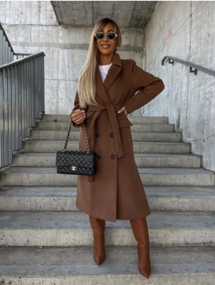 Talia Manteau Long Femme Trench Hiver Élégant avec Ceinture & Doublure Chaude