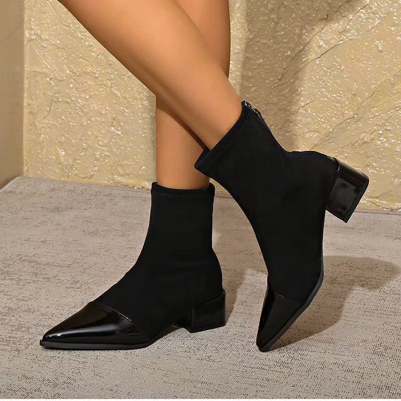 Gracia Bottines Femme Boots Élégantes en Daim avec Détails Vernis & Talon Bloc Confortable, vue 11