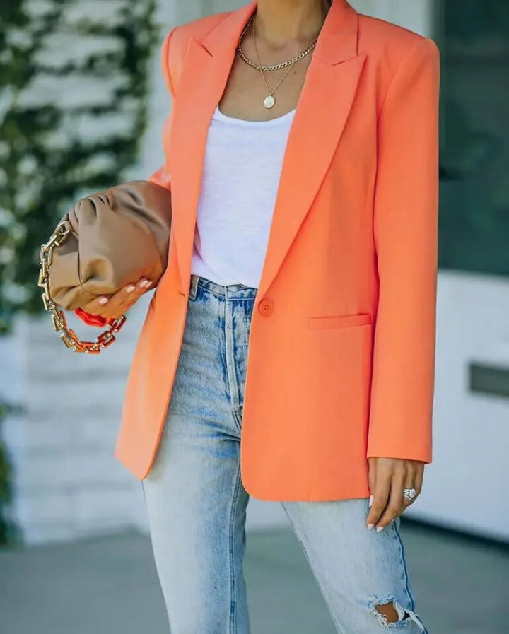 Raine Blazer Femme - Coupe Oversize, Simple Boutonnage, Col à Revers - Élégance Tailleur pour Bureau et Soirées