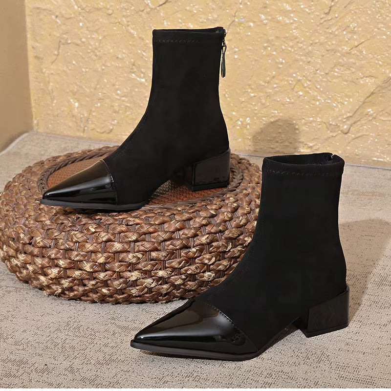 Gracia Bottines Femme Boots Élégantes en Daim avec Détails Vernis & Talon Bloc Confortable, vue 9