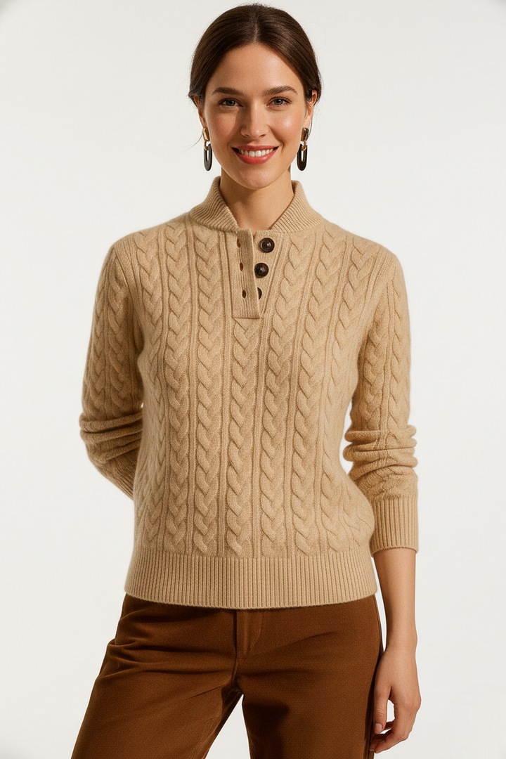 Sharmaine Pull Femme Boutonné Pull en Maille Câblée Douce avec Col Élégant, vue 3