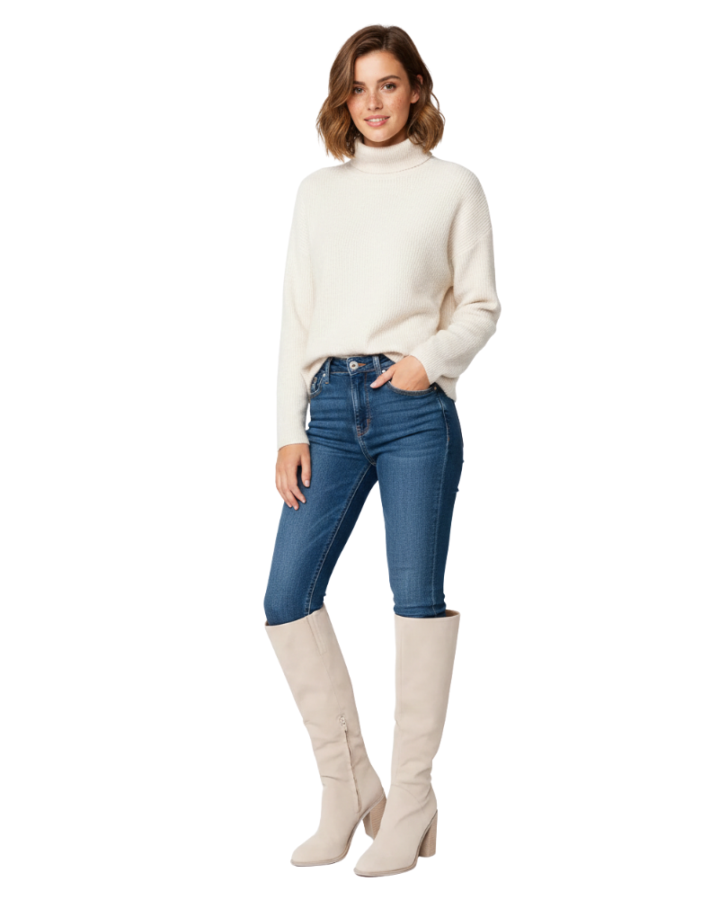 Noemie Bottes Hautes Femme Beige Bottes Élégantes Confortables en Similicuir avec Coupe Ajustée, vue 3