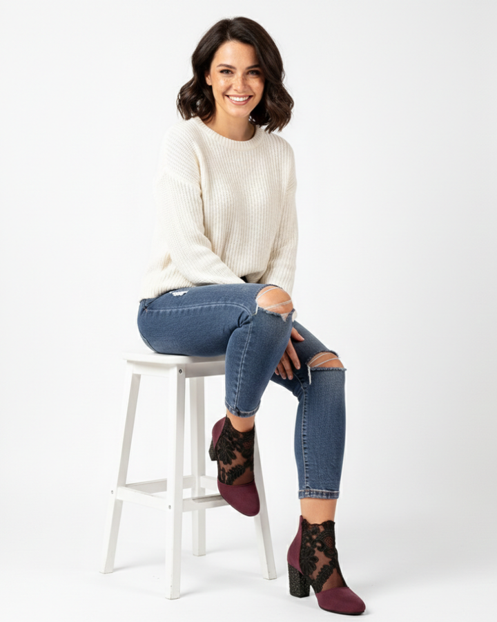Chelsea Chaussures Femme en Mesh Escarpins Élégants à Motif Floral avec Talon, vue 3