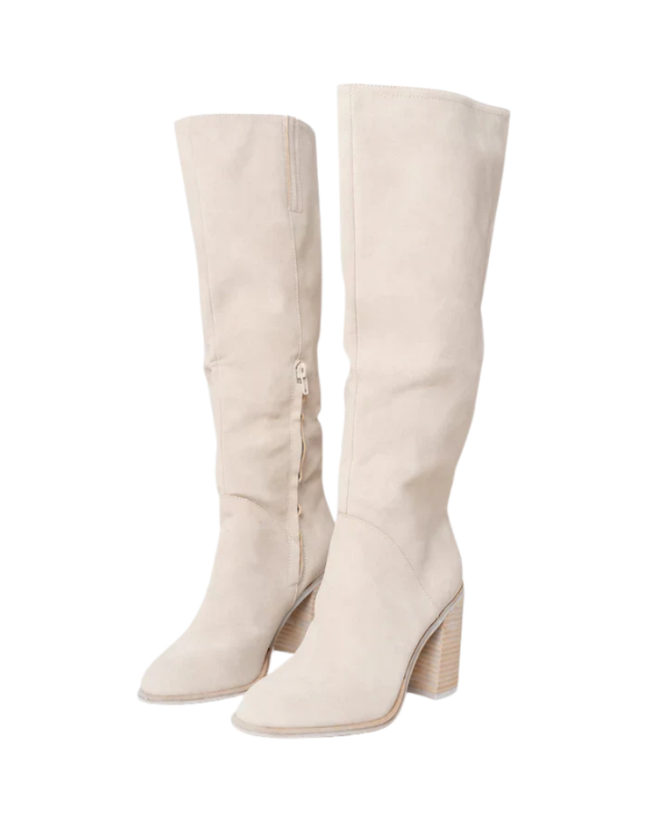 Noemie Bottes Hautes Femme Beige Bottes Élégantes Confortables en Similicuir avec Coupe Ajustée