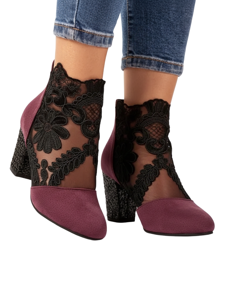 Chelsea Chaussures Femme en Mesh Escarpins Élégants à Motif Floral avec Talon