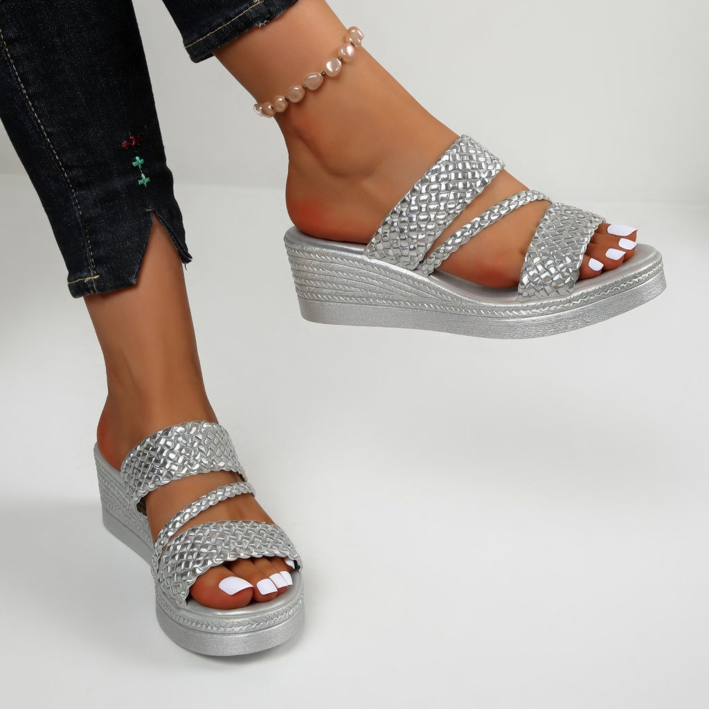 Slides Tressés à Talon Compensé pour femme, vue 11