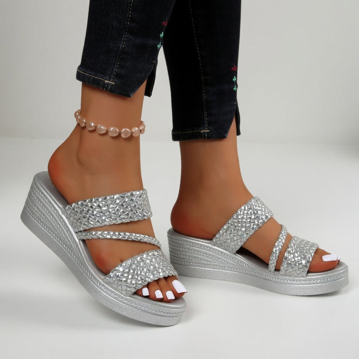 Slides Tressés à Talon Compensé pour femme, vue 5