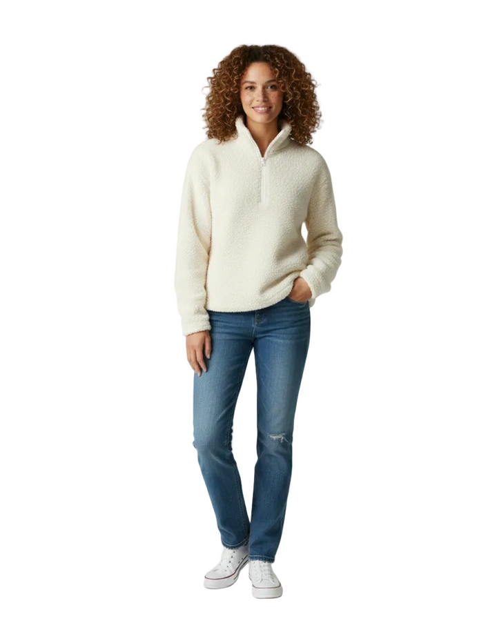 Noime Pull Polaire Femme Pull Doux à Demi-Zip avec Col Montant et Coupe Décontractée, vue 3