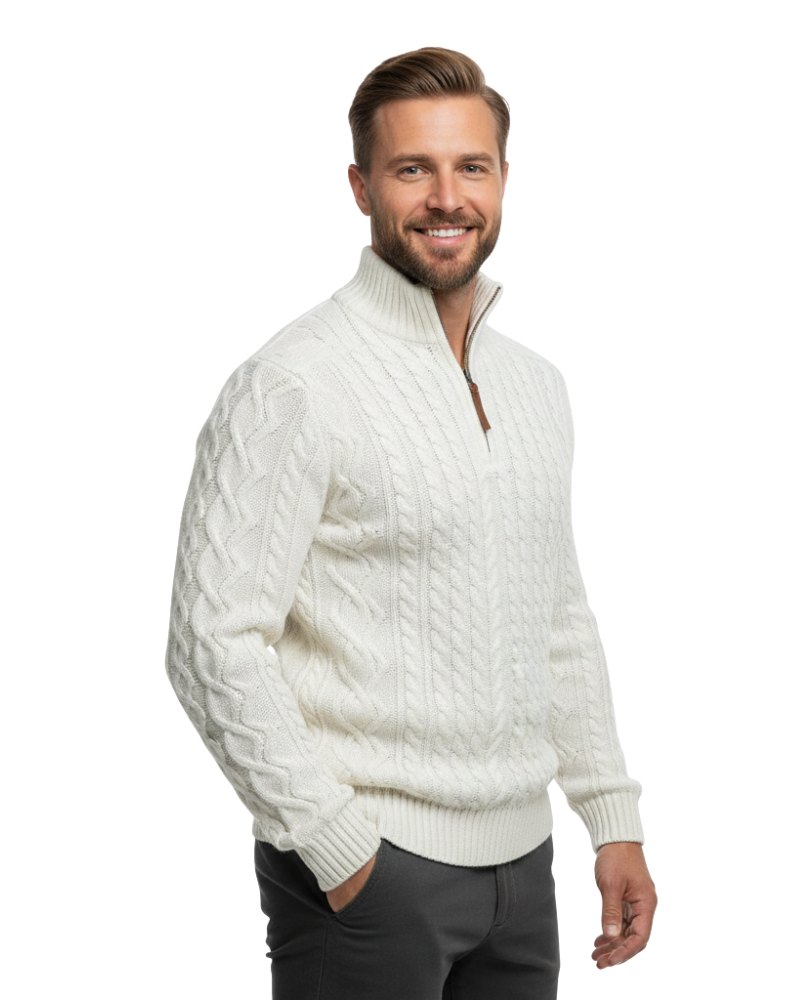 Vhong Pull Homme à Demi-Zip Maille Câblée Chaude, Col Haut & Style Intemporel