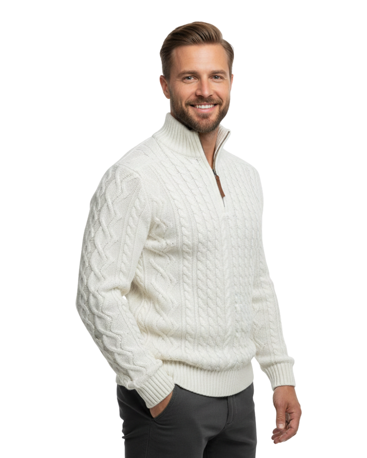Vhong Pull Homme à Demi-Zip Maille Câblée Chaude, Col Haut & Style Intemporel