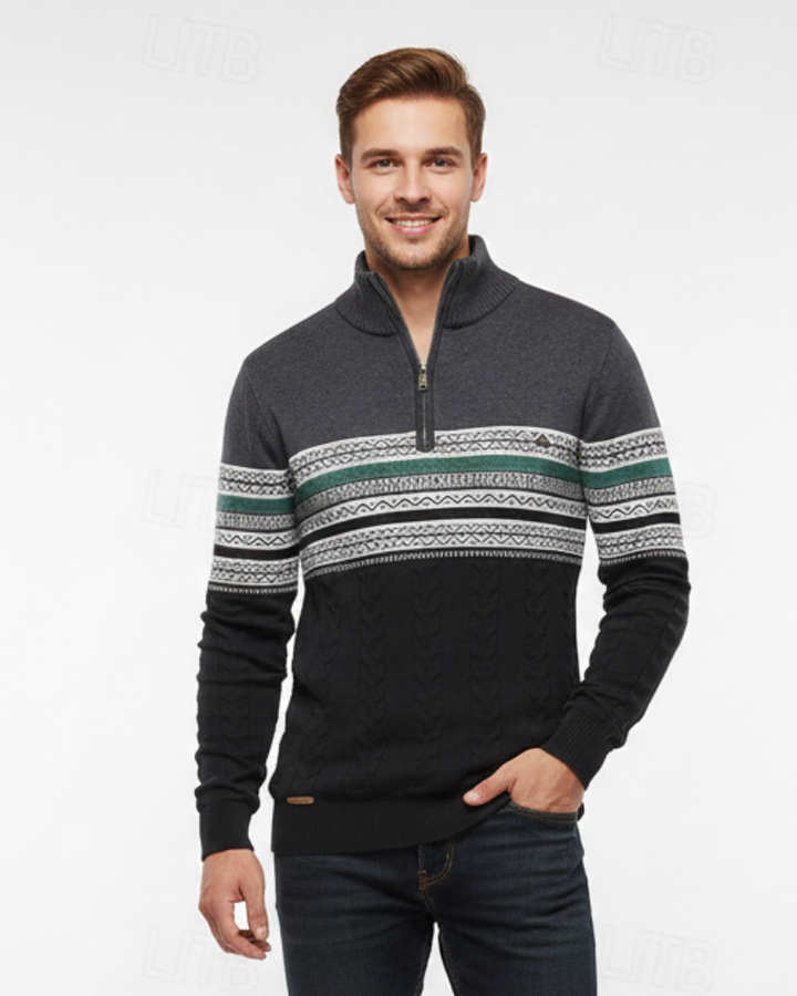 Perry Pull Homme Demi-Zip Tricot Slim Fit Élégant avec Poignets Côtelés pour l’Hiver, vue 5