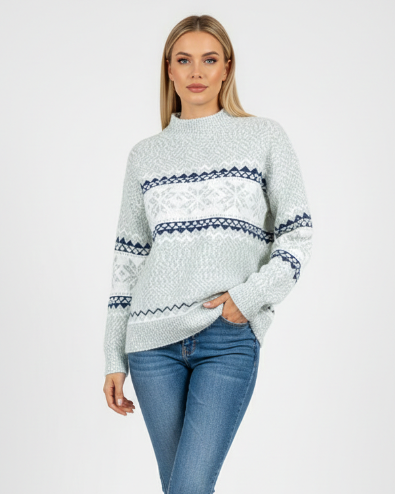 Graciela Pull Femme Norvégien Maille Laine Chaude Motif Flocons Scandinave