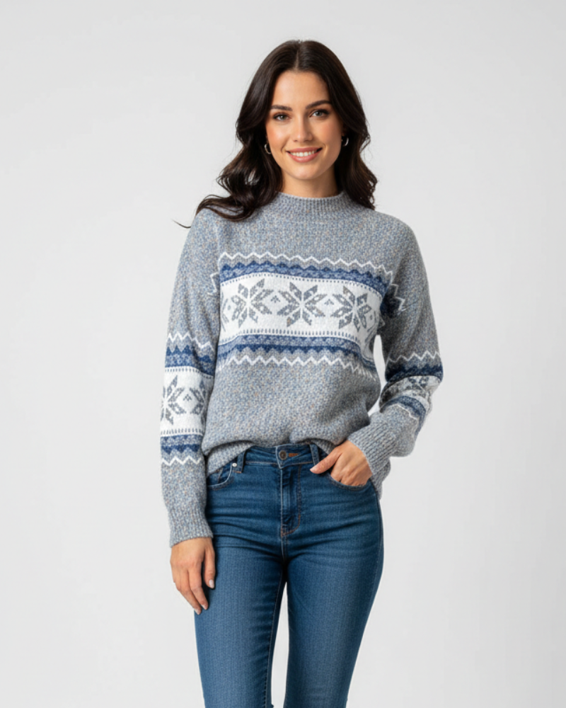 Graciela Pull Femme Norvégien Maille Laine Chaude Motif Flocons Scandinave, vue 4