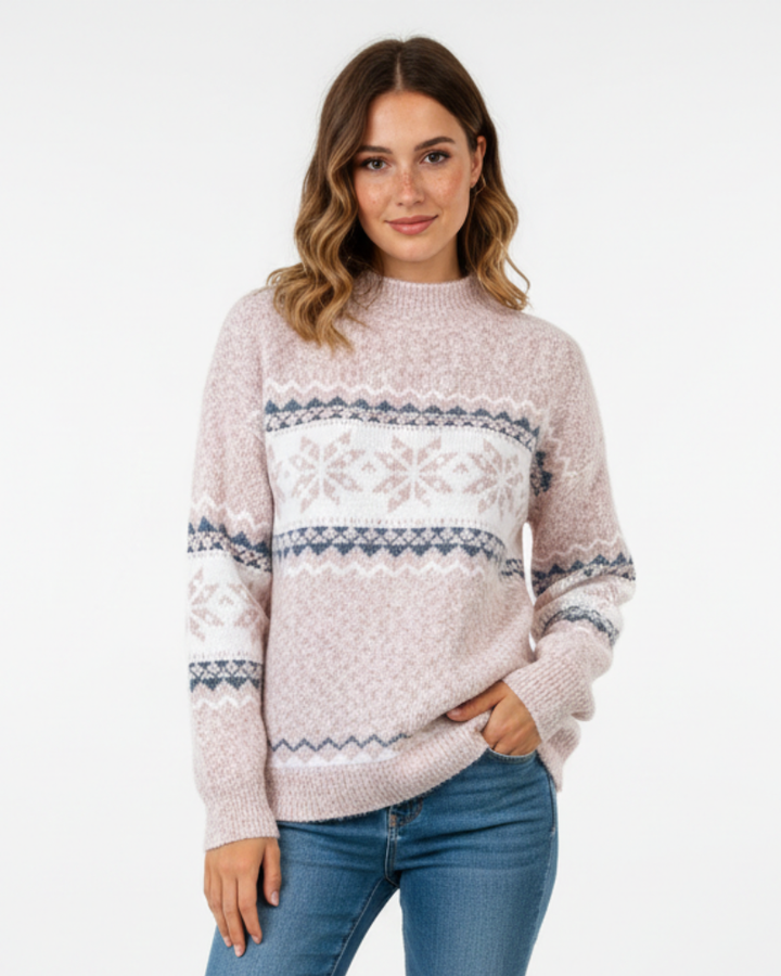 Graciela Pull Femme Norvégien Maille Laine Chaude Motif Flocons Scandinave, vue 3