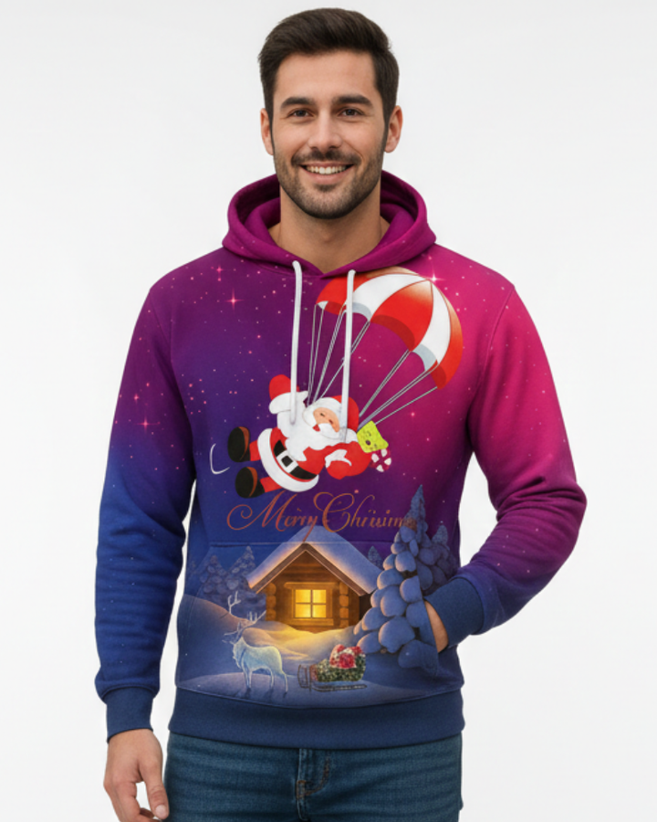 Jack Pull de Noël Homme à Capuche Sweat Festif Chaud avec Motif Hivernal & Manches Longues, vue 3