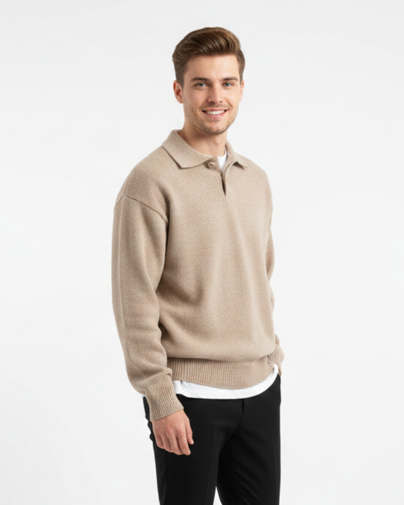 Jameson Polo Tricot Homme Pull Smart Casual avec Col Classique & Fermeture Boutonnée
