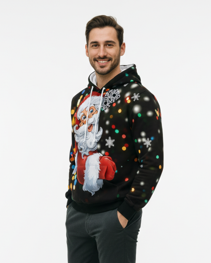 Jack Pull de Noël Homme à Capuche Sweat Festif Chaud avec Motif Hivernal & Manches Longues