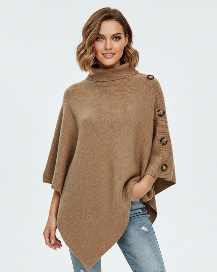 Elayne Poncho Laine Femme Poncho Oversize Élégant avec Col Haut & Finition Asymétrique, vue 2
