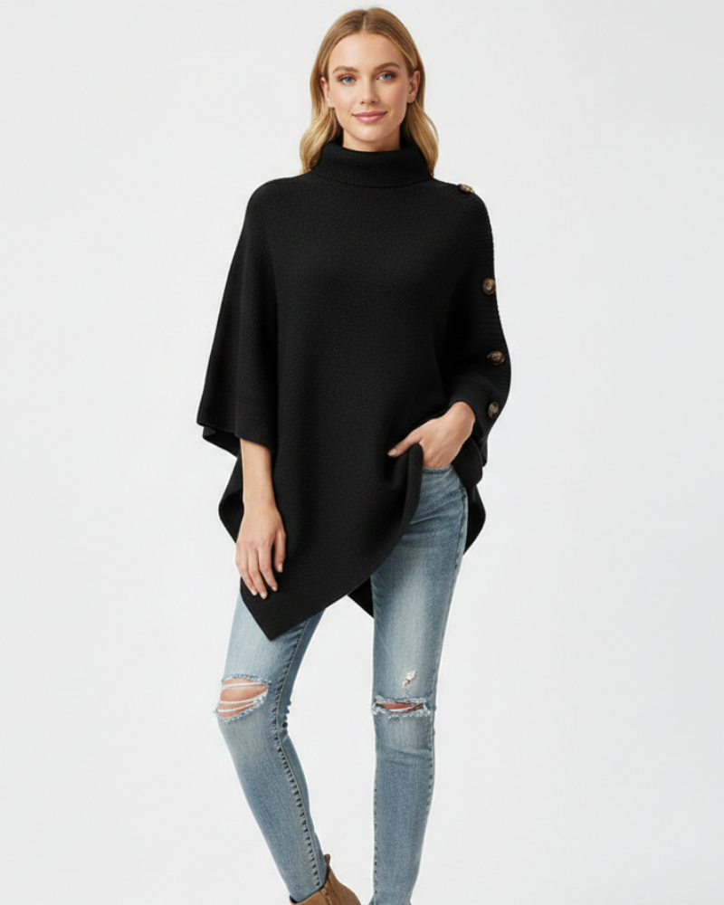 Elayne Poncho Laine Femme Poncho Oversize Élégant avec Col Haut & Finition Asymétrique, vue 4