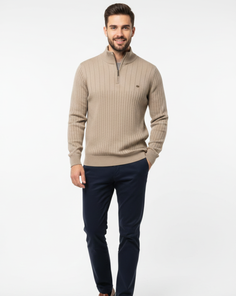 Zayne Pull Homme Half-Zip Coupe Regular en Coton Mélangé, vue 2
